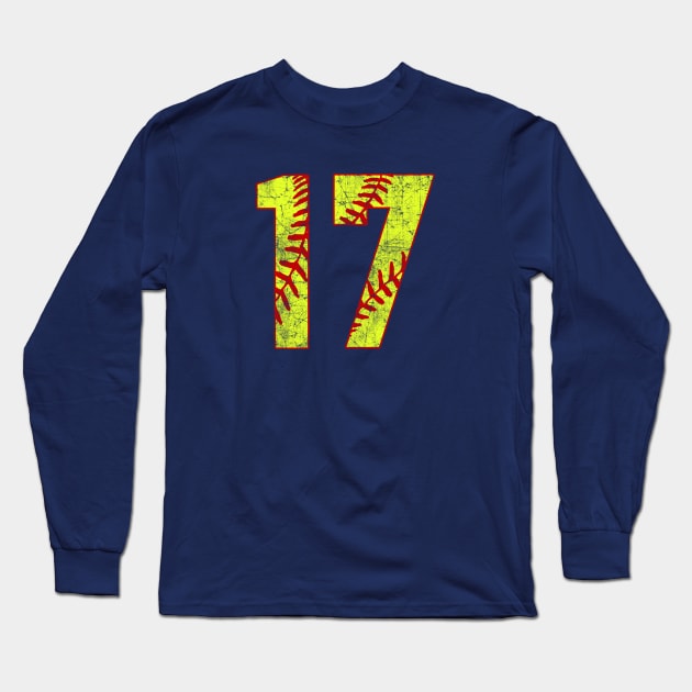 Fastpitch Softball Number 17 #17 Softball Shirt Jersey Uniform Favorite Player Biggest Fan Long Sleeve T-Shirt by TeeCreations